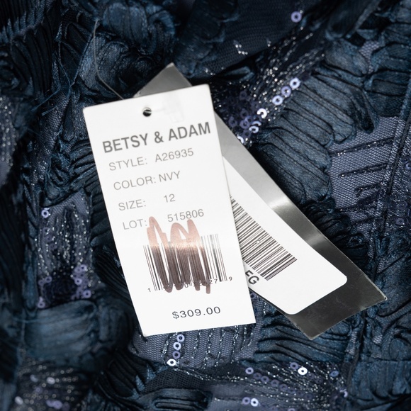 Betsy & Adam - Flower Embroidered Cap Sleeve Gown - Picture 9 of 14